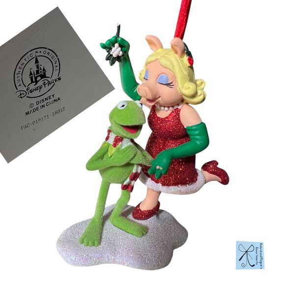 Disney Parks The Muppets Miss Piggy and Kermit Mistletoe Ornament - Picture 1 of 6